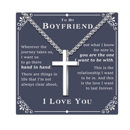 Ursteel Silver Cross Necklace for Men, 925 Sterling Silver Mens Cross Necklace Cross Chain Necklace for Boyfriend 22 Inches Cross Jewelry Fathers Day Christmas Gifts for Boyfriend