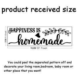 SUPERDANT Happiness is Homemade Wall Stickers PVC Waterproof Wall Decals Black Text Self-Adhesive Sticker Set Decoration for Bedroom Livingroom Bathroom Offices Lounges Home 96x30cm