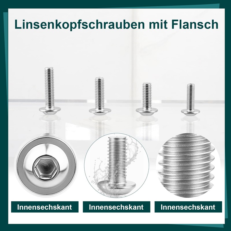 M6 Schrauben Silber, 25 Stück Flachkopfschrauben M6x16mm, Linsenkopfschrauben Edelstahl, Edelstahlschrauben
