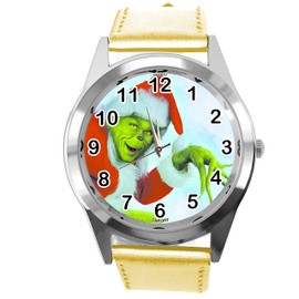 TAPORT® Gold Leather Round Quartz Watch for Christmas Fans E2