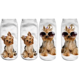 Angelteers 7 Pairs Novelty Dog Ankle Socks Animal Low Cut Sock for Women Teens (US, Alpha, One Size, Regular, Regular, Yorkshire Terriers)