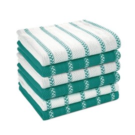 LANE LINEN 100% Cotton Kitchen Dish Cloths, Ultra Soft Absorbent Quick Drying Dish Towels, Multiweave Herringbone Wash Cloths Dish Towel Sets, 12x12 Inches, 6 Pack - Peacock Blue