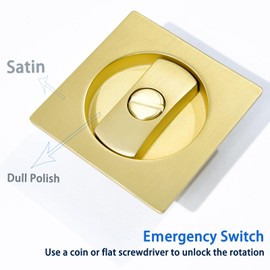 Dontay Pocket Door Lock and Pull, Privacy (Bed/Bath) Latch, Flush Handles, 2-3/8" Backset, Hardware for 1 3/8” to 2 3/16” Thickness Door (Satin Brass, 1)