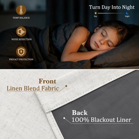 Nanspring 100% Blackout Linen Curtains 96 Inches Long Natural Black Out Curtain 2 Panels Set for Bedroom Living Room Back Tab Thermal Insulated Linen Drapes Room Darkening W50 X L96 Cream Ivory