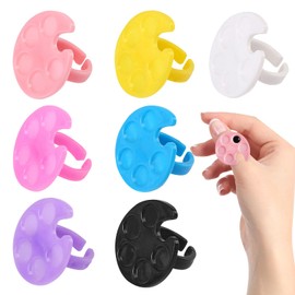 7 Pack Multicolor Mini Nail Art Palette Tools Makeup Mixing Palettes Nail Palette for Nail Art Finger Rings Metal Manicure Palette