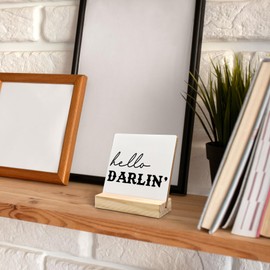 ANIANG Western Desk Decor, Hello Darling Western Wood Plaque, Rustic Western Cowboy Cowgirl Wooden Plaque Sign with Wood Stand for Home Office Farmhouse Shelf Tabletop Decor