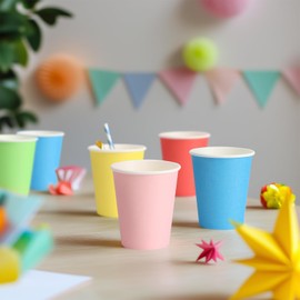 PARTY GO 50 Pcs 9" Multi-Color Paper Cups for Dinner and Dessert, Disposable Plates Party Supplies Pack for Graduation Holiday Wedding Birthday Party Decorations (Red Yellow Blue Green Pink)