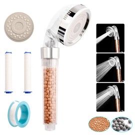 Garegce Shower Head, Hard Water Filter Shower Head Universal Adjustable 3 Mode Function Water-Saving and Pressure with 2 x Replacement Filter Cartridges Teflon Tape for Adults Children