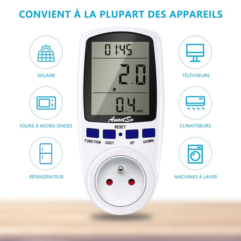 Awootsv Electricity Meter, Electricity Meter, Wattmeter, Socket for Energy Saving,