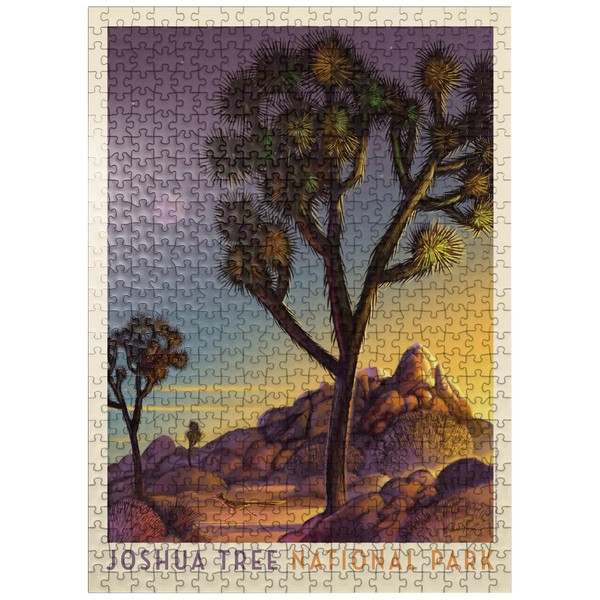 Joshua Tree National Park: Into The Evening, Vintage Poster - Premium 500 Piece Jigsaw Puzzle for Adults