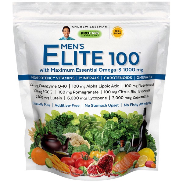 ANDREW LESSMAN Multivitamin - Men's Elite-100 with Maximum Essential Omega-3 1000 mg 60 Packets – Potent Nutrients, Essential Vitamins, Minerals, Phytonutrients and Carotenoids. No Additives