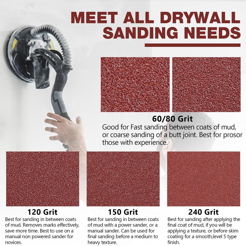 50 Pack 9-Inch 10-Hole Hook-and-Loop Sanding Disc, 60 Grit Aluminum