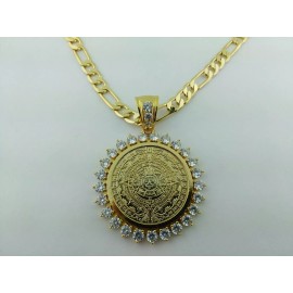 Unbranded Aztec Calendar Luxury pendant Centenario coin  with Figaro Chain Stones bezel
