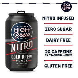 High Brew Coffee, Nitro Black, Cold Brew Coffee, Sugar Free, Dairy Free, 10 Fl Oz, Ready-To-Drink (Pack of 12)