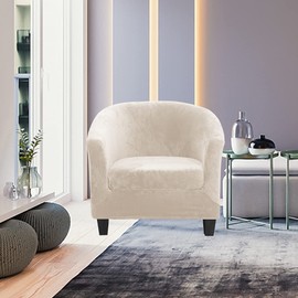MIFXIN Tub Chair Slipcover 2-Piece Velvet Barrel Club Chair Covers with Cushion Cover Stretch Soft Washable Armchair Sofa Couch Furniture Protector for Living Room Hotel Cafe (Beige)