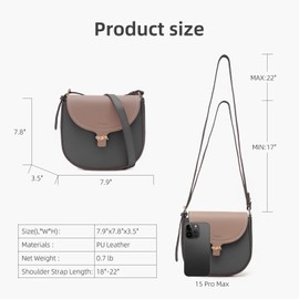 Prettyzys Crossbody Bags for Women - Stylish Saddle-Shaped Vegan Leather Purse, Waterproof & Stain-Resistant Small Crossbody Bag for Work, Travel, Daily Use (7.9L x 3.5W x 7.8H)-Black