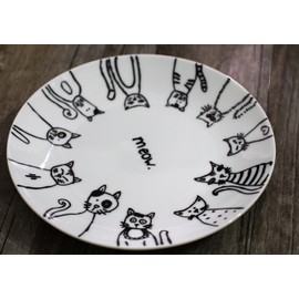 Leadex Porcelain 8-Inch Salad Plates ,10.5-Inch Dinner Plate,18 Ounces Pasta Plates, Hand-drawn Cartoon Cat Pattern,Best Gift For Ailurophile (10.5-Inch Dinner Plate)