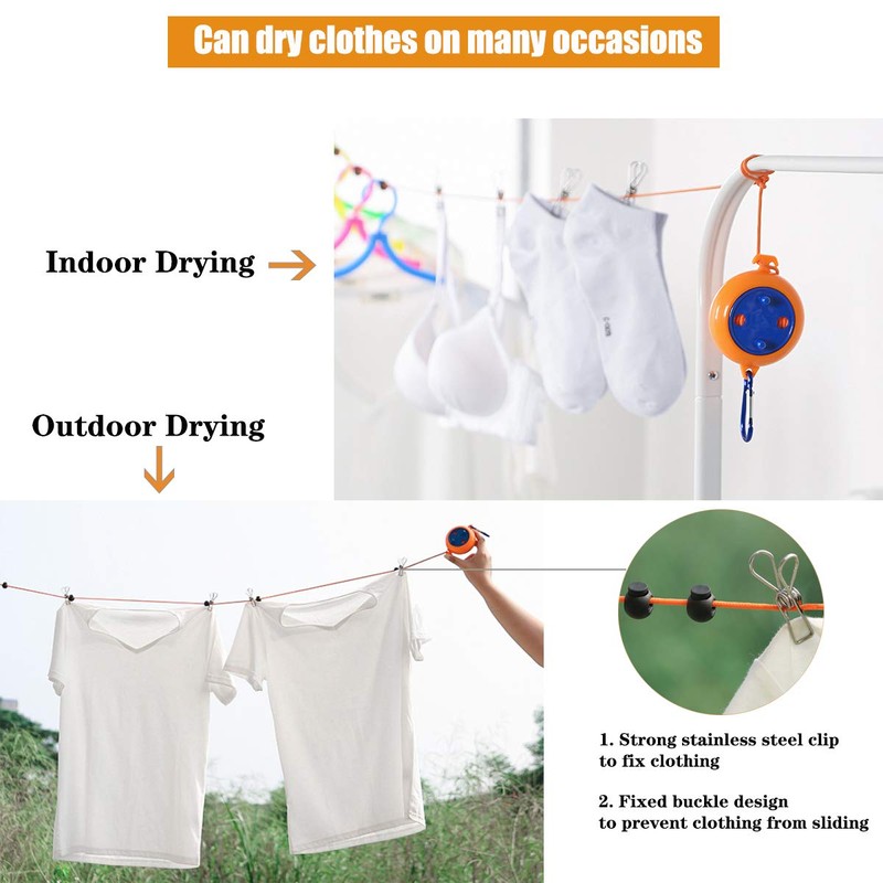 Camping Washing Line, 8 Meters Travel Clothesline Retractable Laundry Rope