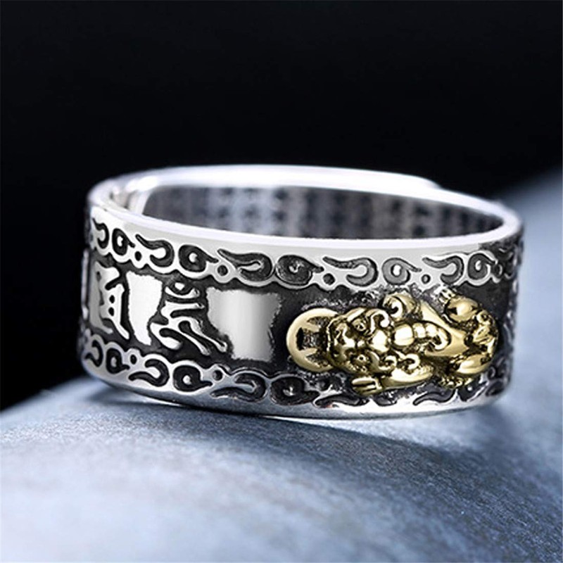 YGLINE Adjustable FENG Shui PIXIU MANI Mantra Protection Wealth Ring,