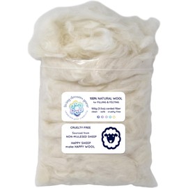Core Wool for Needle Felting, Crochet Toys, Amigurumi Stuffing. Super Clean Wool Filler for Pillows, Stuffed Animals, Dryer Balls. 100GR, Natural White