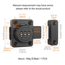I-EASYDWW Combination Cabinet Latch, Keyless Drawer Lock, Easy to Install, Suitable for Kitchen Cabinet, Office Drawer, Wooden Furniture, One-Way Door, Etc (Black, 1 Pack)