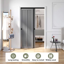 EaseLife 4 FT 48in Bypass Double Sliding Pocket Door Hardware Kit, Commercial Grade Aluminum, Quiet, Easy Install, Black