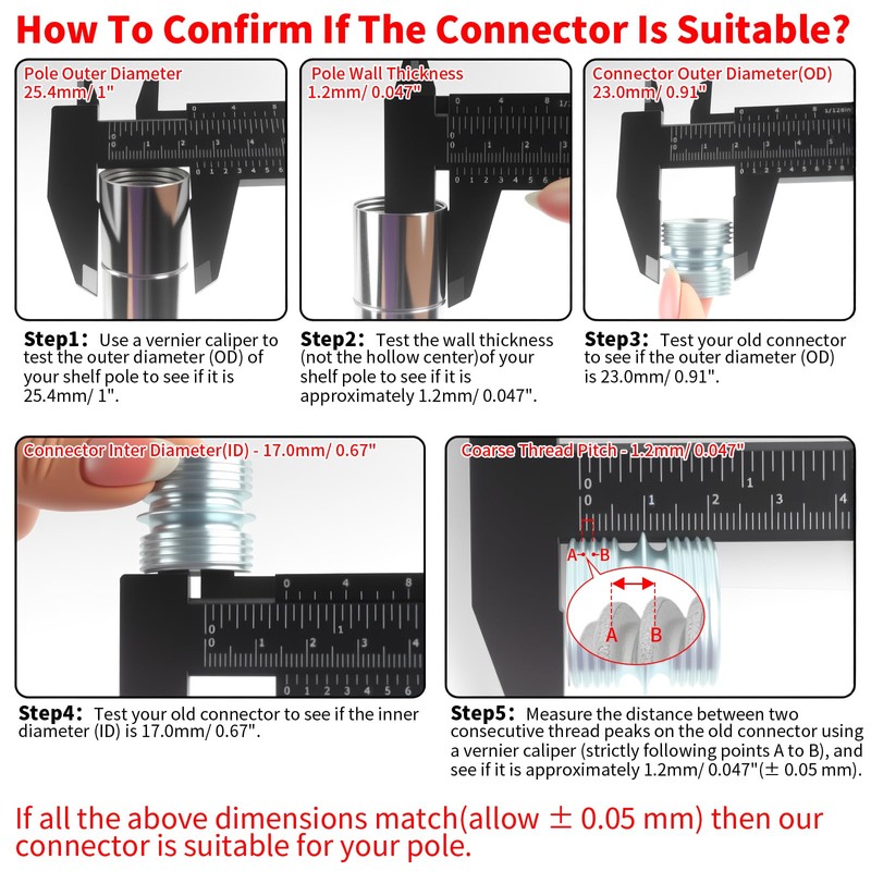 HOWDIA 1.2mm/ 0.047" Coarse Thread Connectors for 25.4mm/ 1" Outside