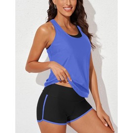 Bsubseach Bathing Suits for Women Tummy Control Patchwork 2 Piece Tankini Swimwear Plus Size Purple M