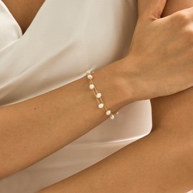 VIROMY Natural Pearl Bracelet for Women 14K Gold Plated Double Layers Pearl Bracelet Dainty Jewellery Gifts for Her