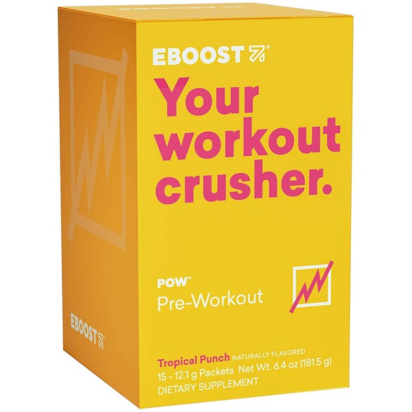 EBOOST POW Natural Pre-Workout Powder – 15 Packets - Tropical Punch - A Pre Workout Supplement for Performance, Joint Mobility Support, Energy, Focus - Non-GMO, Gluten-Free, No Creatine