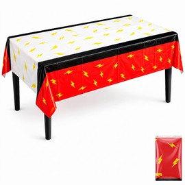 1 Pack Cartoon Tablecloth: Red & White Lightning Bolt Party Table Cover
