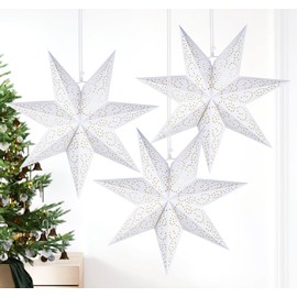 Paper Star Lampshade Folding Star Christmas, Pack of 3 Paper Stars for Hanging Christmas Stars, Illuminated, Stars Paper for Window Decoration for Wedding, Birthday, Christmas, New Year's Eve Party
