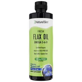 NaturalSlim Flax Oil - Flaxseed Liquid Supplement with Omega 3 6 9 - Cold-Pressed Certified Organic Flax Seed for Hair, Skin, Nails, Healthy Cells & Vegetable Oil for Cooking - 16 fl. Oz.