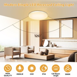 Deckenleuchte LED Deckenlampe Flach Ø28cm 24W,3000K, LED Lampen 2000LM, IP44 Wasserfest Rund Wohnzimmerlampe Decke Schlafzimmer Modern Schlicht Ultra Dünn für Badezimmer/Wohnzimmer/Balkon/Keller/Flur