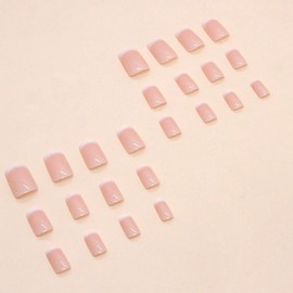 24 Piezas Uas Postizas Francesa Corto, Rosa y Blanco Puntas Desnudas con Gel Press On para Arte de Uas para Mujeres (D)