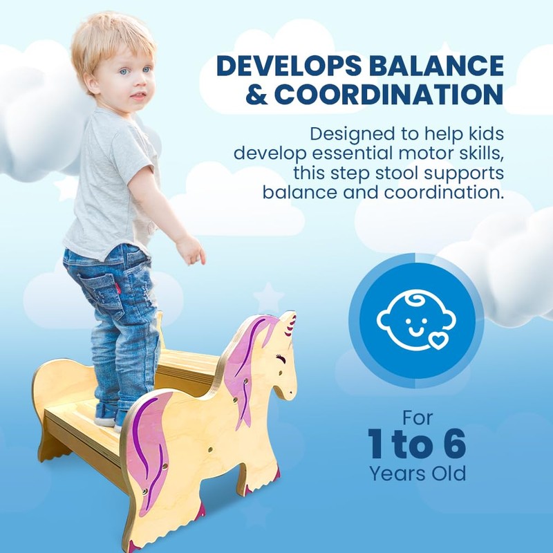Toddler Step Stool Unicorn 2 Step Design Anti-Slip Stool for