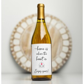 Cute House Warming Gift Wine Label, New Home Present Gifts for Couple, Realtor Gift, Congratulations Home is Where the Heart Is, Wine Bottle Stickers