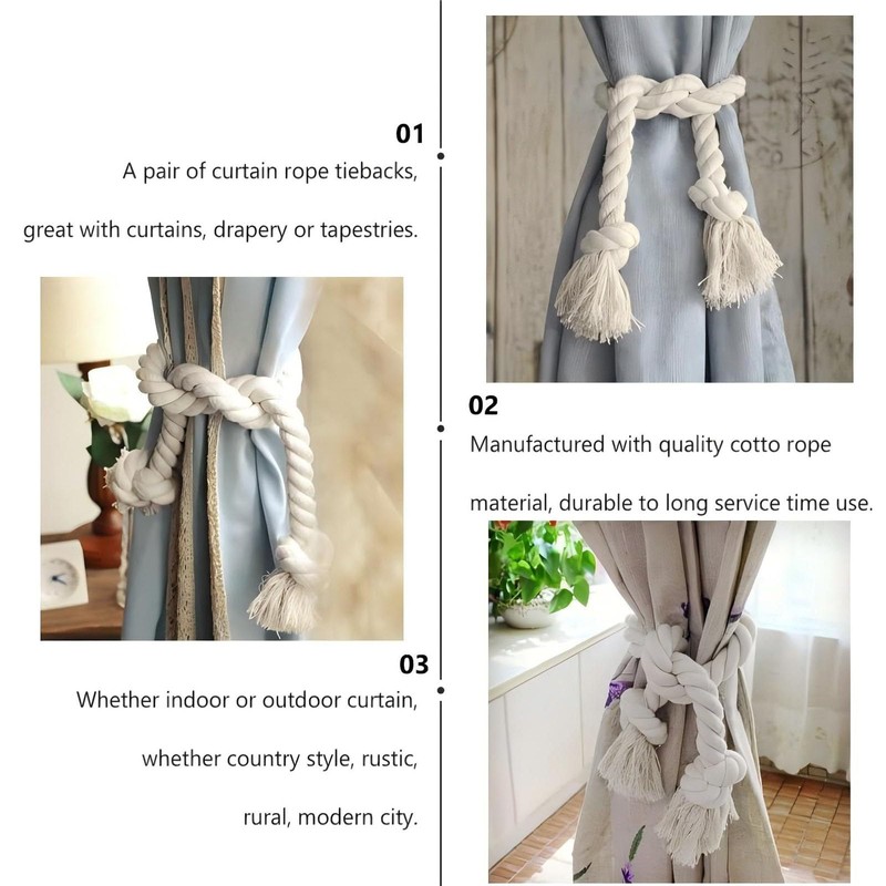 Pack of 8 Curtain Rope Tiebacks, Curtain Rope Buckle, Handmade