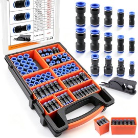 170Pcs Push to Connect Fittings Kit 1/4" 5/16" 1/2" 3/8" 1/8",4/6/8/10/12mm OD,Quick Connect Air Hose Fittings Kit,Pneumatic Fittings for Air Brake System,Air Compressed