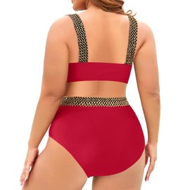 Tempt Me - Conjunto de bikini de talle alto para mujer, de dos piezas, con control de abdomen, Rojo -, 16 Plus