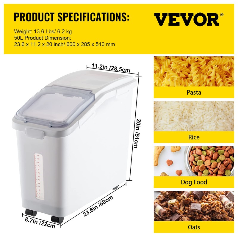 VEVOR Ingredient Storage Bin, 11.4 Gallon Capacity Shelf Ingredient Bin,