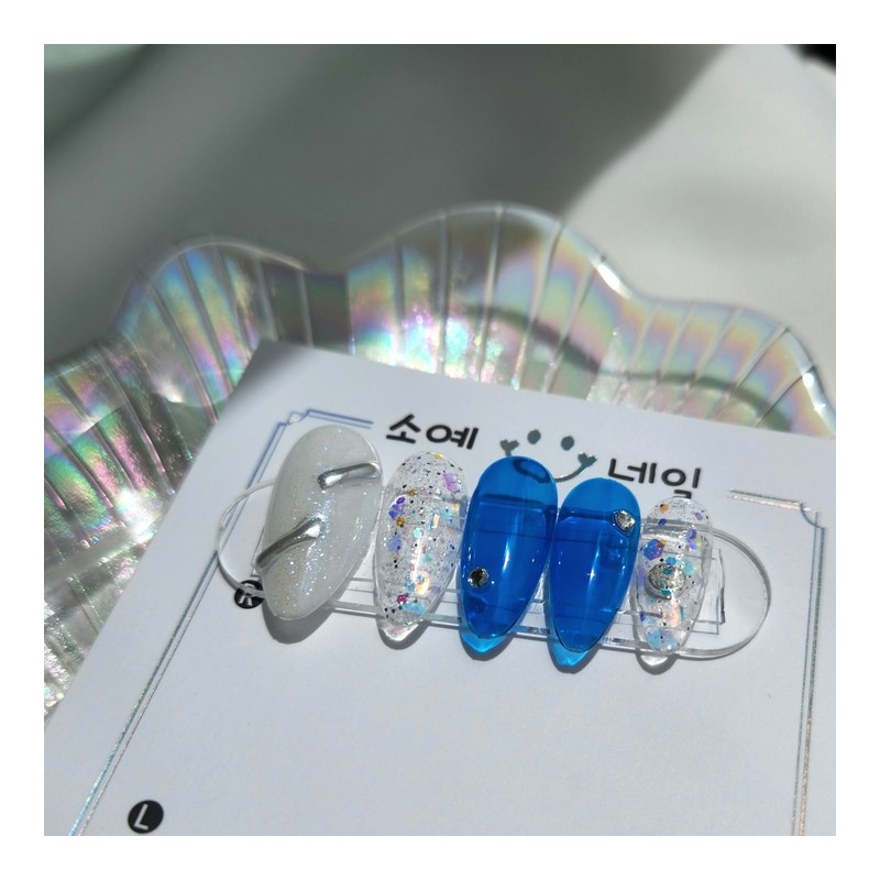 Deep Ocean Handmade Nail Tips - Short Oval / 딥