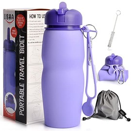 Lisha Portable Bidet Peri Bottle for Postpartum Care, Travel Bidet Perineal Bottle Rolls-Up Compactly for Discreet Carry, Silicone Bidet Bottle with Leakproof Lid, Dust Bag and Clip (16.9 oz Capacity)