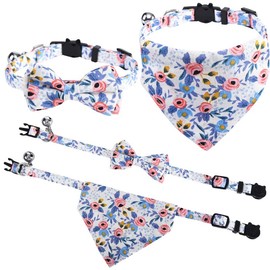 Breakaway Cat Collar with Bow Tie and Bell, Cute Flower & Bandana, 2Pack Safety Buckle Kitten Collars, Adjustable Pet Collar for Girl Boy Cats Puppy (Blue)