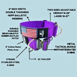 Tactical Dog Collar 2 Inch Wide Thick Heavy Duty Military Style with Metal Buckle, Adjustable for Medium - Large Breeds, Durable K9 Training Gear with Patch Area, USA Flag Patch, Strong and Secure Fit