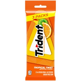 Trident Tropical Twist Sugar-Free Chewing Gum, 3 Packs of 14 Pieces (42 Total Pieces)
