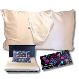 Millie & Boo Satin Pillowcase with Zipper for Hair & Skin, Smooth Pillow Covers, Cooling Satin Pillowcases with Gift Box, Queen Size 50x75cm, Champagne