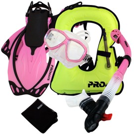 Promate 759001-Pink-MLXL Snorkeling Vest Mask Snorkel Fins Combo Set