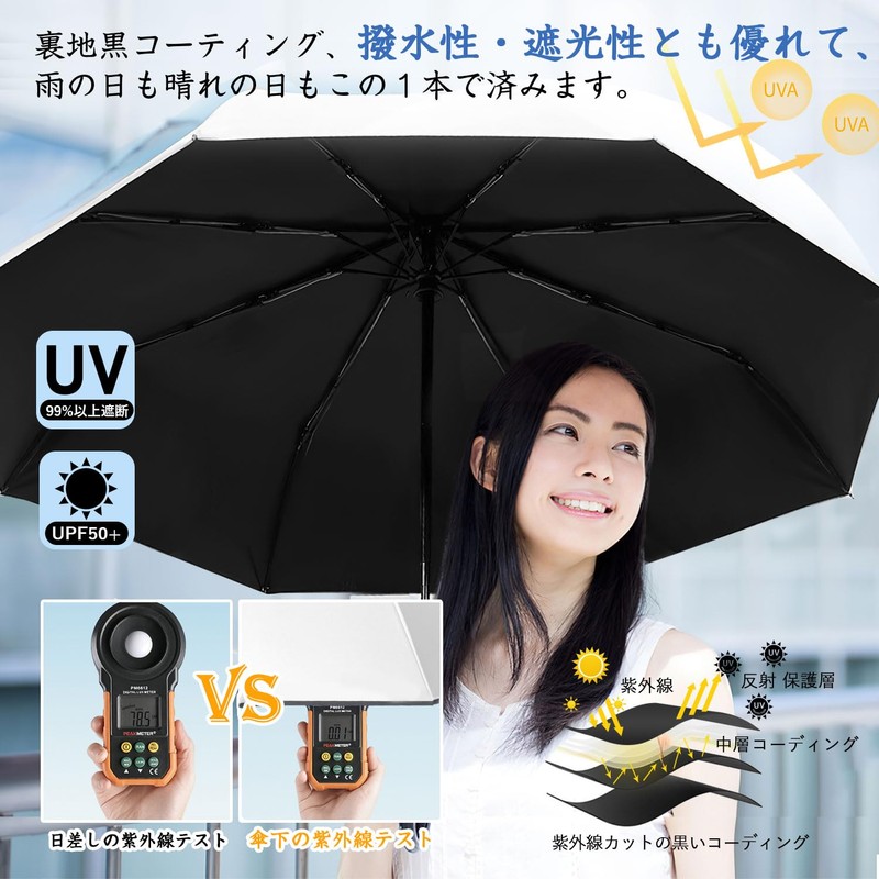 MOTIFUN Parasol, UV Protection, 100% Light Blocking, Foldable, Large Size,