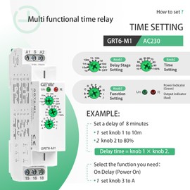 Multifuction Time Relay IGEYAPA GRT6 M1 AC 230V with 10 Relay Timer Control Delay Function Mode DIN Rail 10A Electronic Relays of Wide Time Delay Range for 0.1 Seconds to 10 Days